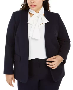 Bar III Trendy Plus Size Open-Front Blazer, Tie-Neck Blouse & Ankle Pants, Created For Macy's -Anne Klein Sales Store 16226409 fpx