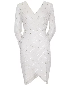 Adrianna Papell Embellished Surplice Sheath Dress