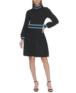 Vince Camuto Mock-Neck Fit & Flare Dress