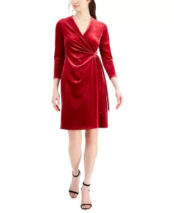 Anne Klein Velvet Wrap Sheath Dress