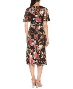Alternative view of Adrianna Papell Floral-Print Metallic Flutter-Sleeve Dress
