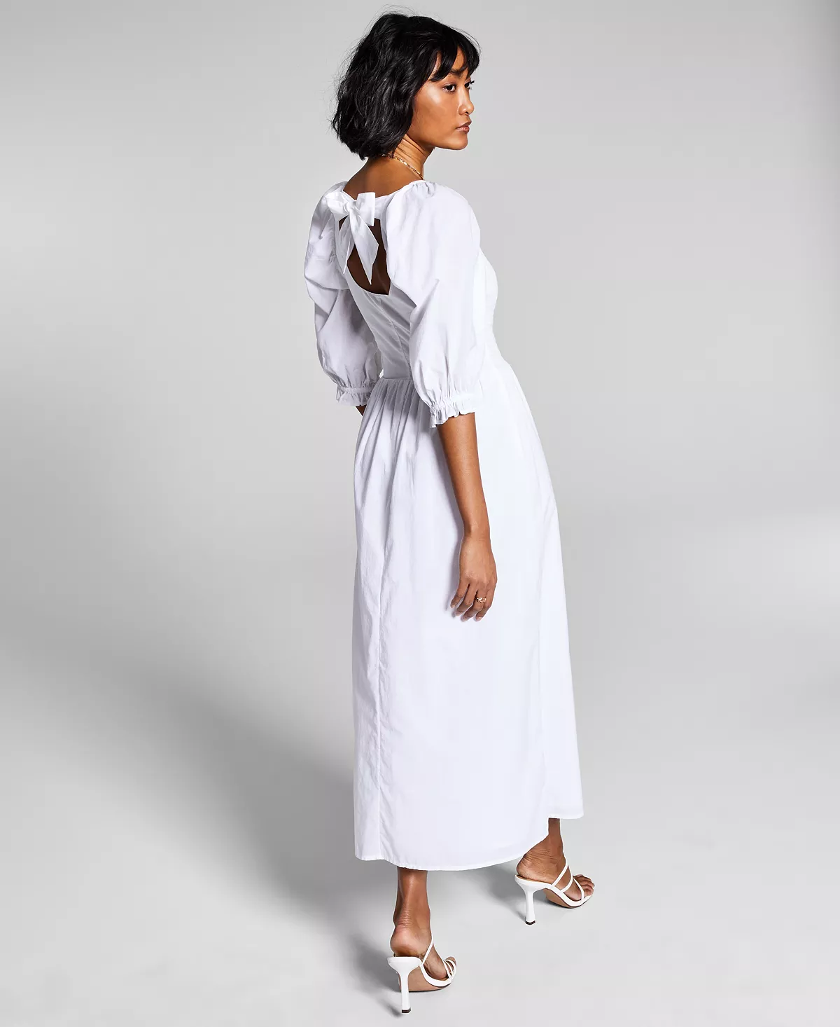And Now This Women's Cotton Smocked Puffed Sleeve Midi Dress 2 And Now This Women's Cotton Smocked Puffed Sleeve Midi Dress - Image 2