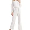 Connected Hain-Belt Sheer-Sleeve Jumpsuit