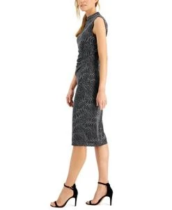 Anne Klein Metallic Swirl Side-Ruched Midi Dress 7 Anne Klein Metallic Swirl Side-Ruched Midi Dress -Anne Klein Sales Store 20287542 fpx