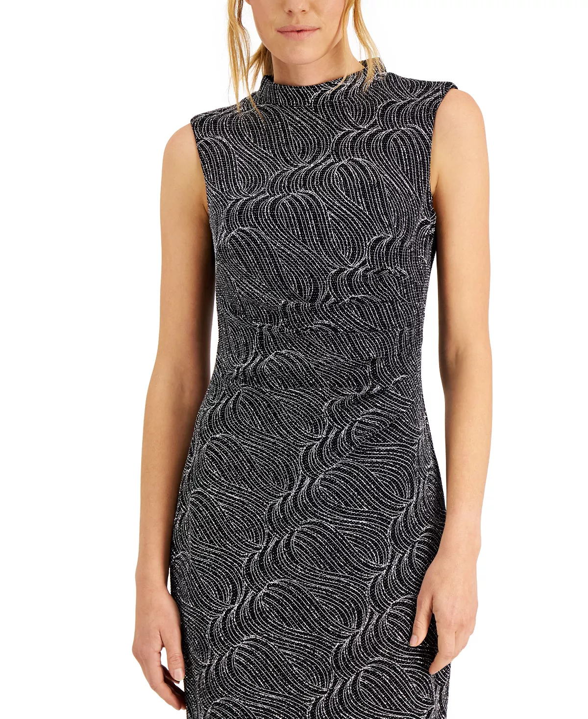 Anne Klein Metallic Swirl Side-Ruched Midi Dress 4 Anne Klein Metallic Swirl Side-Ruched Midi Dress - Image 4