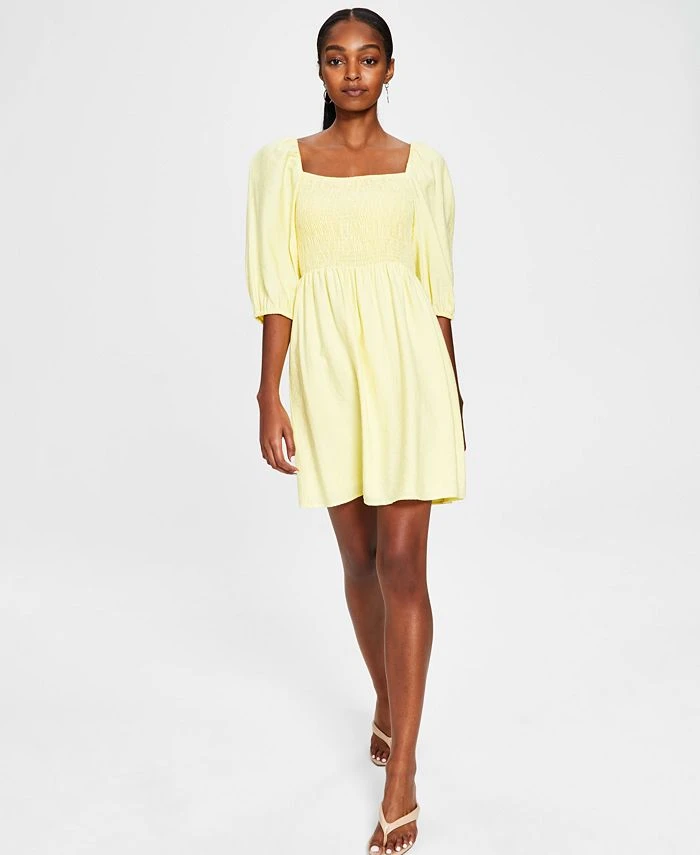 Bar III Women's Smocked Puff-Sleeve Fit & Flare Dress, Created For Macy's 1 Bar III Women's Smocked Puff-Sleeve Fit & Flare Dress, Created For Macy's