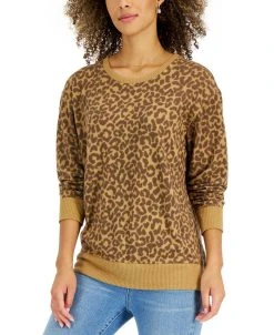 Style & Co Women's Brushed-Knit Print Sweater, Created For Macy's