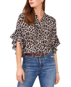 Vince Camuto Women's Ruffle-Sleeve Leopard-Print Blouse