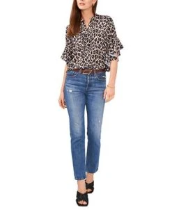 Vince Camuto Women's Ruffle-Sleeve Leopard-Print Blouse 7 Vince Camuto Women's Ruffle-Sleeve Leopard-Print Blouse -Anne Klein Sales Store 22102480 fpx