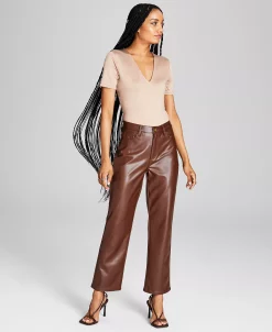 Alternative view of And Now This Women's High-Rise Faux-Leather Straight Pants
