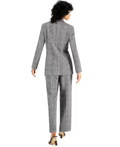 Alternative view of Bar III Women's Plaid Double-Breasted Blazer, Ruffle Tie-Neck Blouse, & Plaid Pleated Wide Leg Pants, Created For Macy's