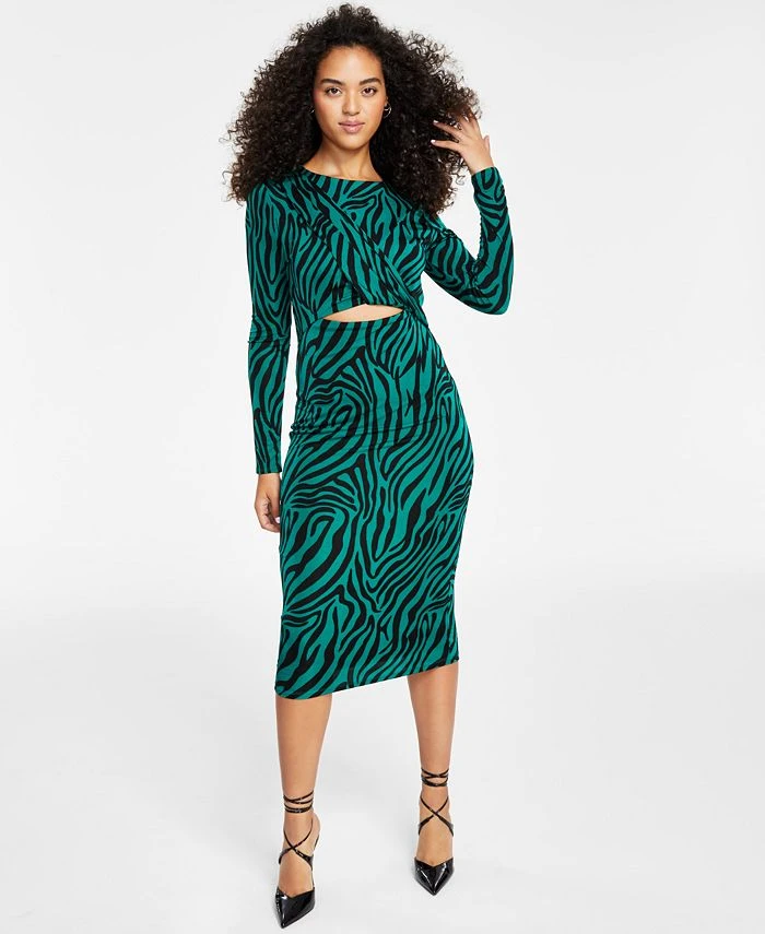 Bar III Women's Twisted Cutout Printed Midi Dress, Created For Macy's 1 Bar III Women's Twisted Cutout Printed Midi Dress, Created For Macy's