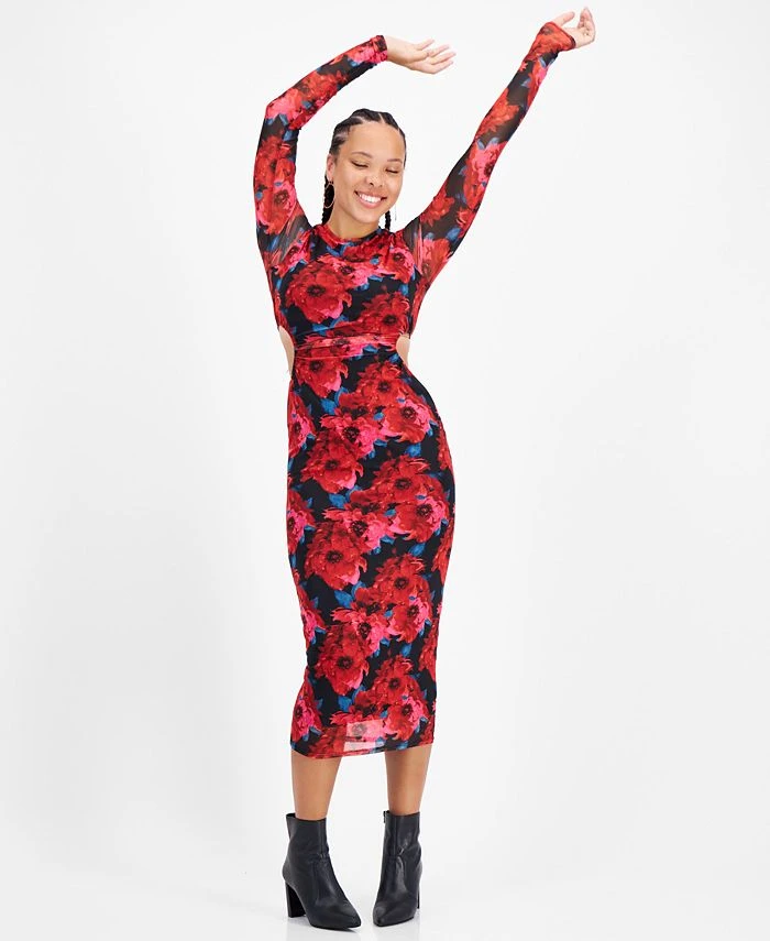 Bar III Women's Mesh-Overlay Side-Cutout Bodycon Midi Dress, Created For Macy's 1 Bar III Women's Mesh-Overlay Side-Cutout Bodycon Midi Dress, Created For Macy's