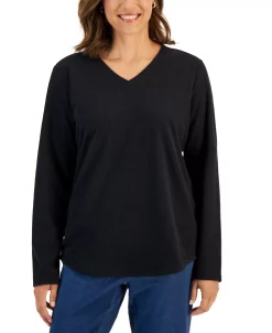 Alternative view of Karen Scott Women's Textured Microfleece V-Neck Top, Created For Macy's