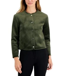 Anne Klein Women's Quilted Snap-Front Velvet Jacket