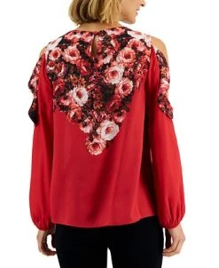 Alternative view of JM Collection Women's Cold-Shoulder Mixed-Media Floral Top, Created For Macy's