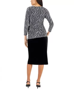 Alternative view of Kasper Women's Side-Tie Metallic Top & Velour Midi Skirt