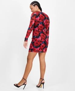 Alternative view of Bar III Women's Ruched Mesh Square-Neck Mini Dress, Created For Macy's