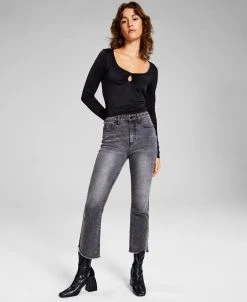 And Now This Women's Square-Neck Long-Sleeve Keyhole Top