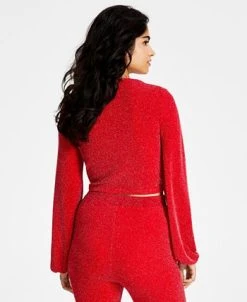 Alternative view of Bar III Women's Sparkling Caviar Long-Sleeve Crop Top, Created For Macy's
