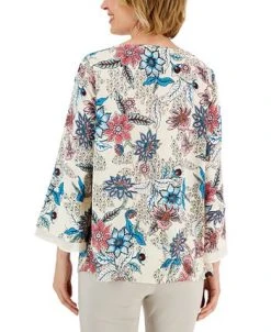 JM Collection Women's Etched Batik Printed Flared-Sleeve Top, Created For Macy's 6 JM Collection Women's Etched Batik Printed Flared-Sleeve Top, Created For Macy's -Anne Klein Sales Store 22576784 fpx