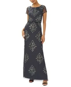 Adrianna Papell Women's Beaded Blouson Short-Sleeve Gown