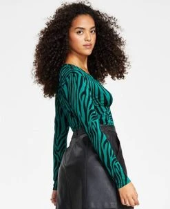 Alternative view of Bar III Women's V-Neck Zebra-Print Bodysuit, Created For Macy's