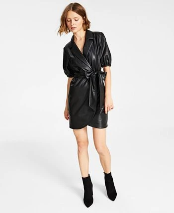Bar III Women's Faux-Leather Faux-Wrap Dress, Created For Macy's 5 Bar III Women's Faux-Leather Faux-Wrap Dress, Created For Macy's - Image 5