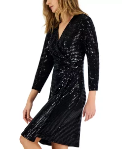 Anne Klein Women's Linear Shine Signature Wrap Midi Dress -Anne Klein Sales Store 22741542 fpx