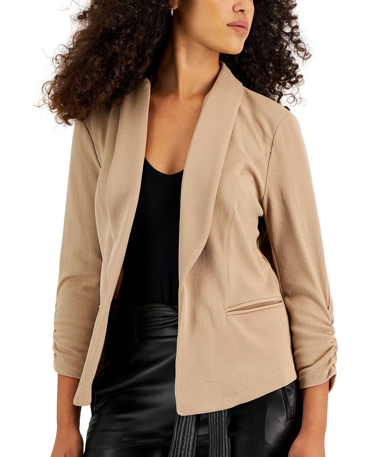 Bar III Knit-Crepe Ruched-Sleeve Blazer, Created For Macy's 10 Bar III Knit-Crepe Ruched-Sleeve Blazer, Created For Macy's - Image 10