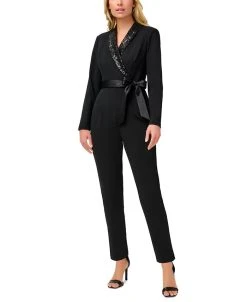 Adrianna Papell Women's Sequined-Collar Tuxedo Jumpsuit