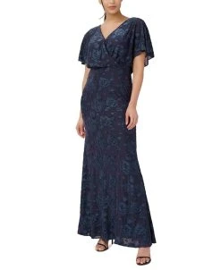 Adrianna Papell Women's Burnout Velvet Flutter-Sleeve Gown