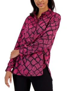Anne Klein Women's Printed Flat Satin Popover Tunic