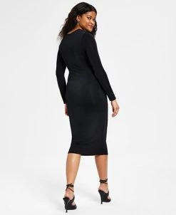 Alternative view of Bar III Women's Twist Cutout Long-Sleeve Bodycon Dress, Created For Macy's