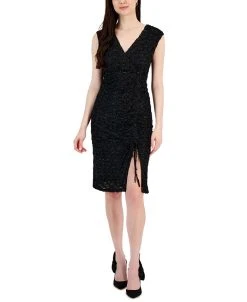 Connected Women's Metallic Cinched Side-Slit Dress
