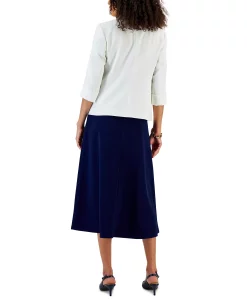 Alternative view of Kasper Women's One-Button Rolled Sleeve Jacket, Printed Ruffle Sleeve Blouse, & Pull-On A-Line Skirt