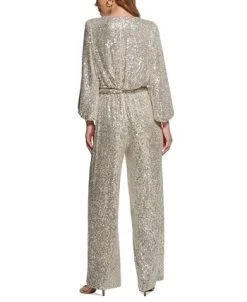 Alternative view of Vince Camuto Women's Jewel-Neck Tie-Waist Sequin Jumpsuit