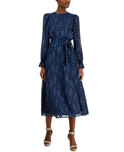 Anne Klein Women's Printed Tie-Waist Midi Dress