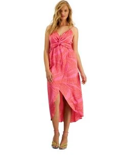 Bar III Women's Twist Detail Printed Faux Wrap Dress, Created For Macy's