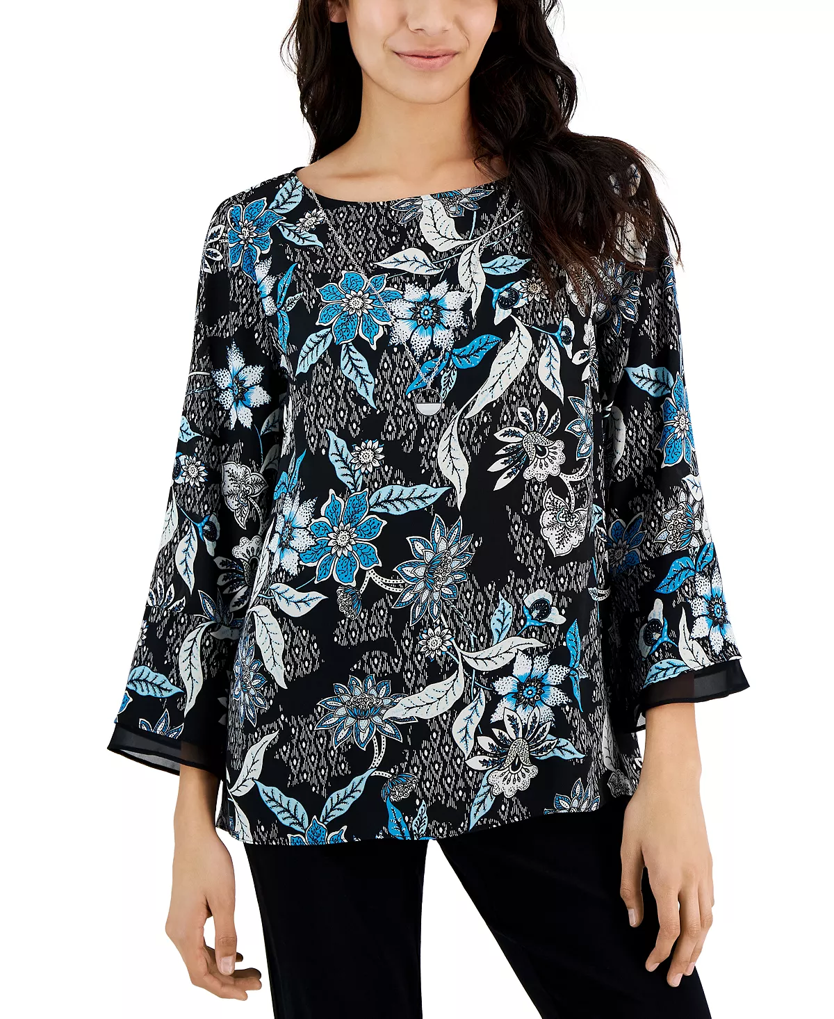 JM Collection Women's Etched Batik Printed Flared-Sleeve Top, Created For Macy's 4 JM Collection Women's Etched Batik Printed Flared-Sleeve Top, Created For Macy's - Image 4