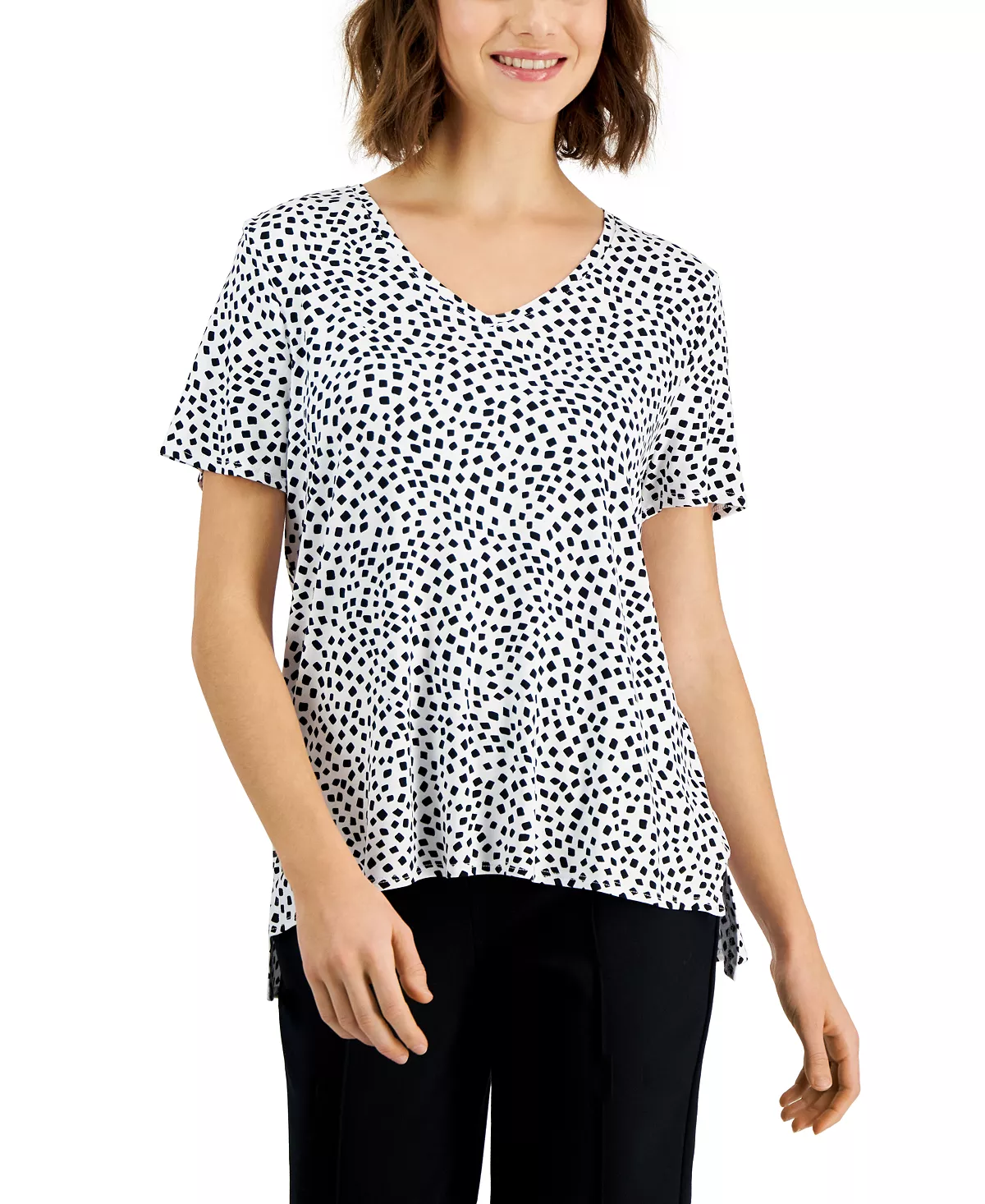 Alfani Women's Printed V-Neck T-Shirt, Created For Macy's 1 Alfani Women's Printed V-Neck T-Shirt, Created For Macy's