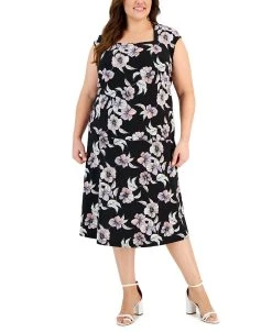 Kasper Plus Size Floral Print Cowl Neck Top & Floral Print Midi Flare Skirt