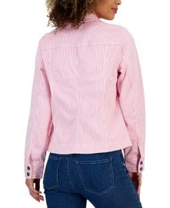 Alternative view of Charter Club Women's Striped Denim Trucker Jacket, Created For Macy's