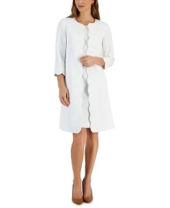 Kasper Women's Scalloped-Edge Long Jacket Topper & Jacquard Empire-Seamed Sheath Dress