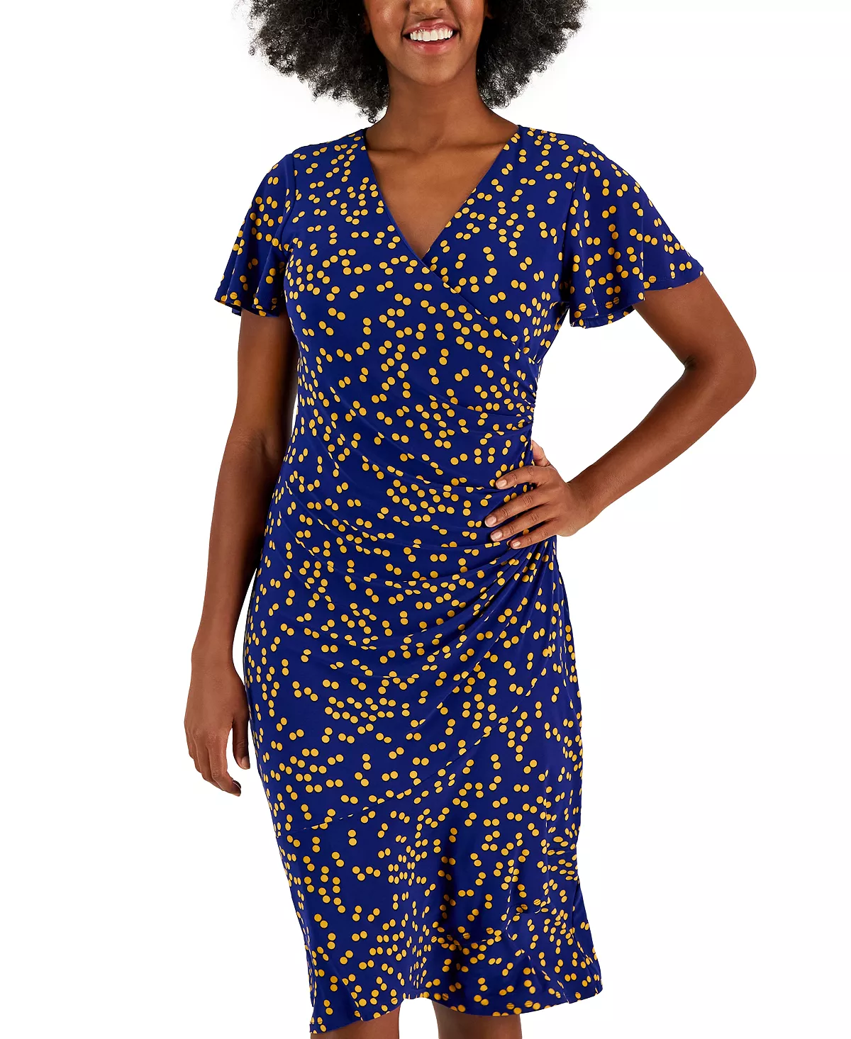 Kasper Women's Dahlia Dot-Print V-Neck Flutter-Sleeve Dress 6 Kasper Women's Dahlia Dot-Print V-Neck Flutter-Sleeve Dress - Image 6