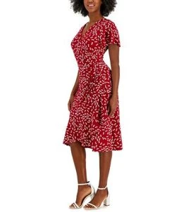 Kasper Women's Dahlia Dot-Print V-Neck Flutter-Sleeve Dress 9 Kasper Women's Dahlia Dot-Print V-Neck Flutter-Sleeve Dress -Anne Klein Sales Store 23530967 fpx