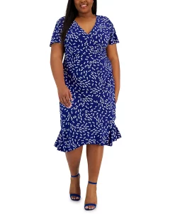 Kasper Women's Dahlia Dot-Print V-Neck Flutter-Sleeve Dress 11 Kasper Women's Dahlia Dot-Print V-Neck Flutter-Sleeve Dress -Anne Klein Sales Store 23532131 fpx