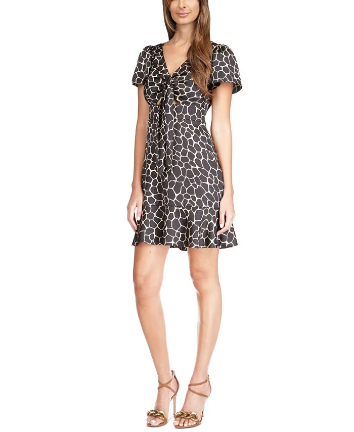 Michael Kors Women's Giraffe-Print Tie Cutout Dress 1 Michael Kors Women's Giraffe-Print Tie Cutout Dress