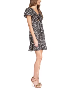 Michael Kors Women's Giraffe-Print Tie Cutout Dress 8 Michael Kors Women's Giraffe-Print Tie Cutout Dress -Anne Klein Sales Store 23556138 fpx