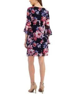 Alternative view of Connected Women's Swiss-Dot Floral-Print Bell-Sleeve Dress